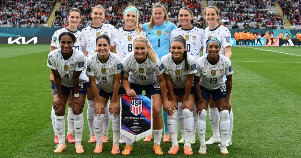 On July 22, 2023, Team USA gathered for a group photo at Eden Park in Auckland, New Zealand, just before their 2023 World Cup opener against Vietnam.