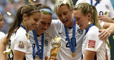 US Women's Soccer Team With FIFA Women's World Cup Trophy