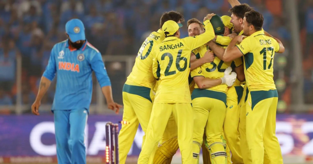 Australian players celebrate winning the ICC ODI World Cup